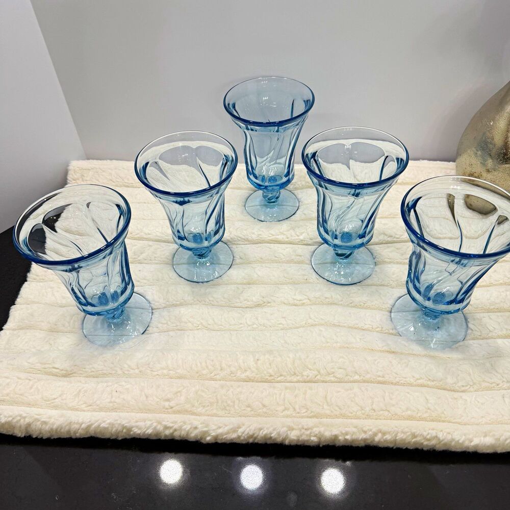 Vintage Fostoria Jamestown Blue Water Goblets Set of 5 – 6” Mid Century Glass